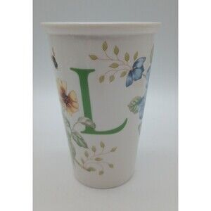 Lenox Butterfly Meadow Monogram L 5.25" Ceramic Travel Mug Botanical Bee NO LID